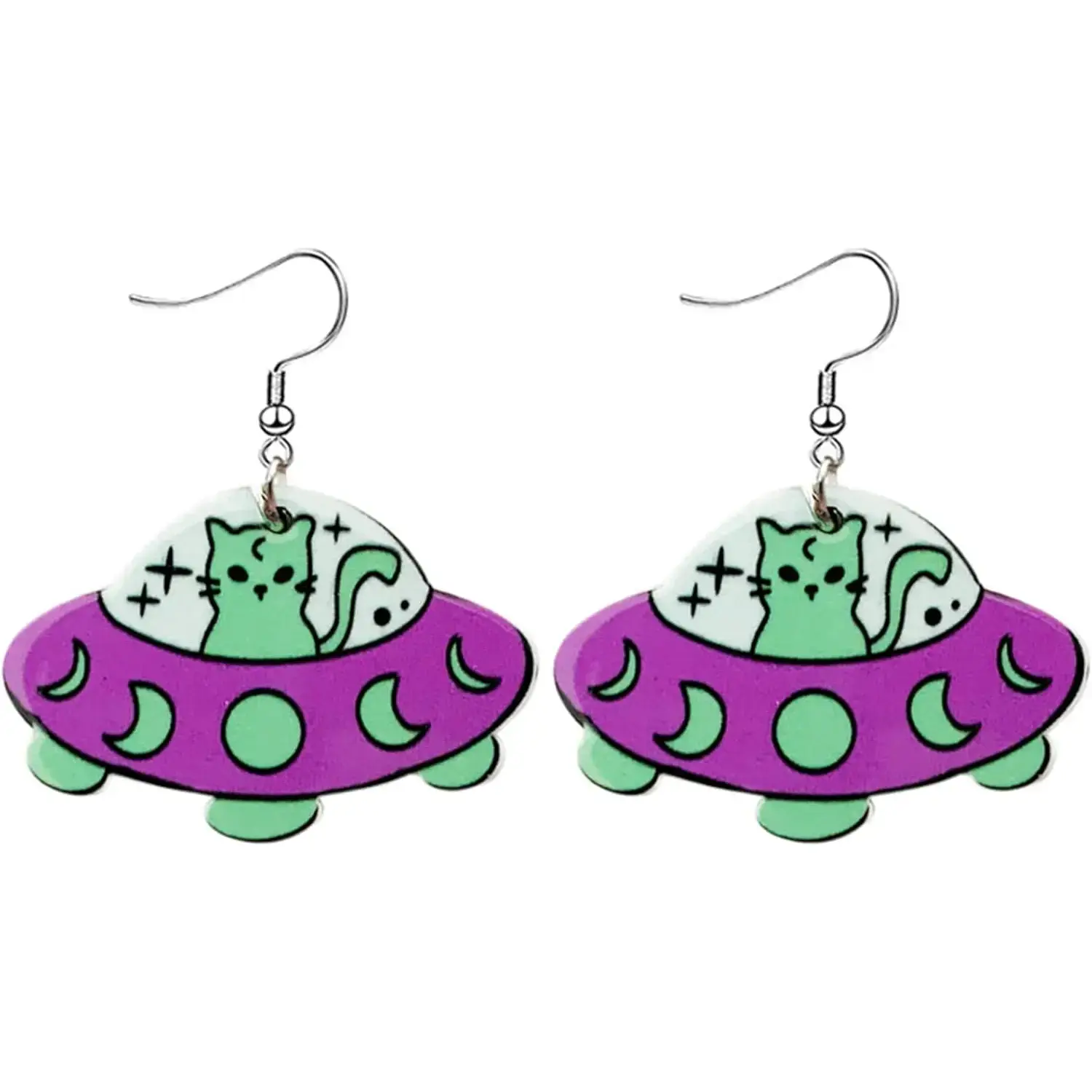 UFO Aliens Earrings - Cute Funny Novelty Space Alien Acrylic Earrings