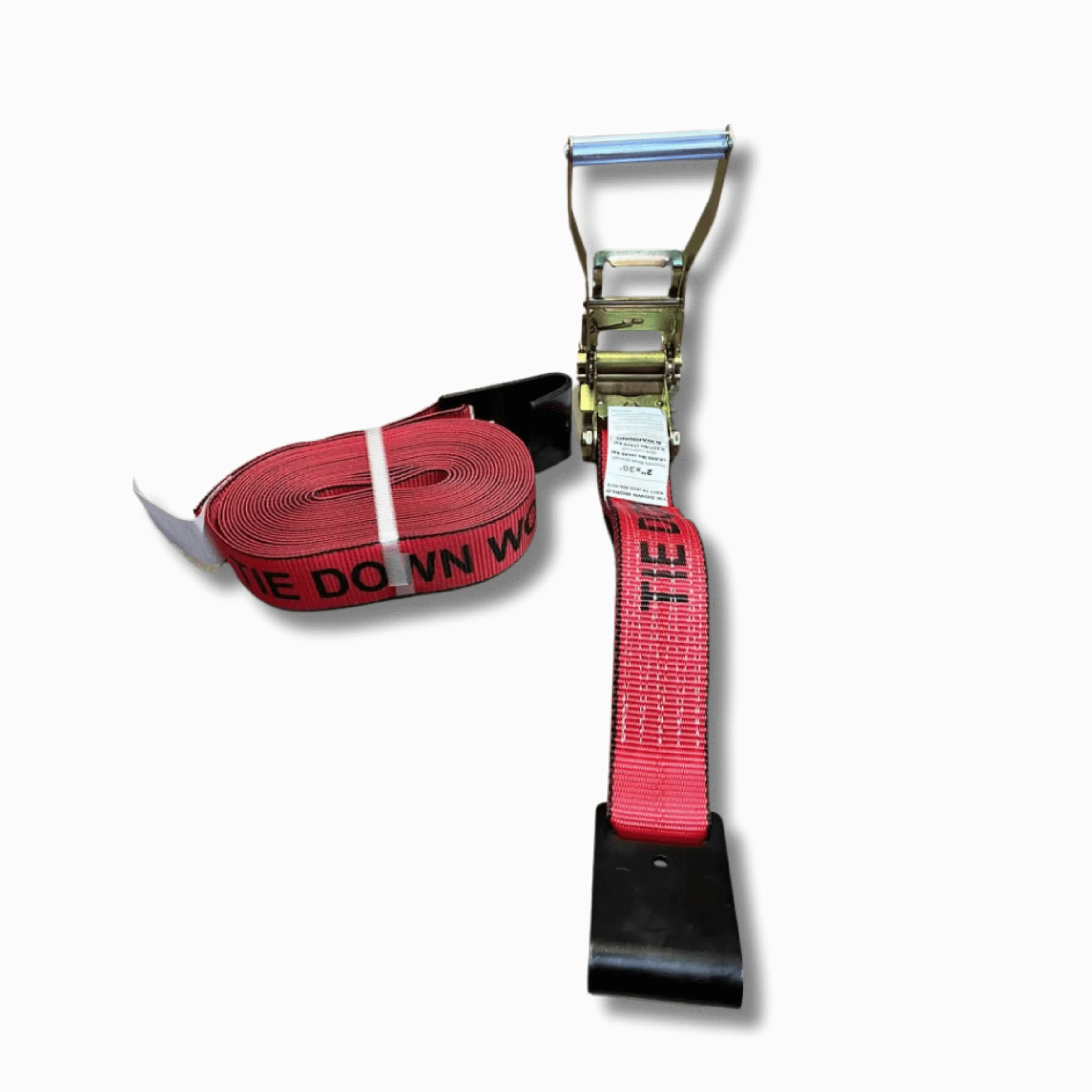 2" Wide Corrosion-Resistant Finish Ratchet Strap with Flat Hook, Heavy-Duty Steel Ratchet Mechanism, Cargo Control Tool for Trucks & Flatbed Trailers, All-Seasons Anchor Points Compatible