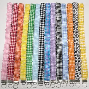 Gingham Scrunchie Lanyard - Cotton Keychain Holder & Badge Strap