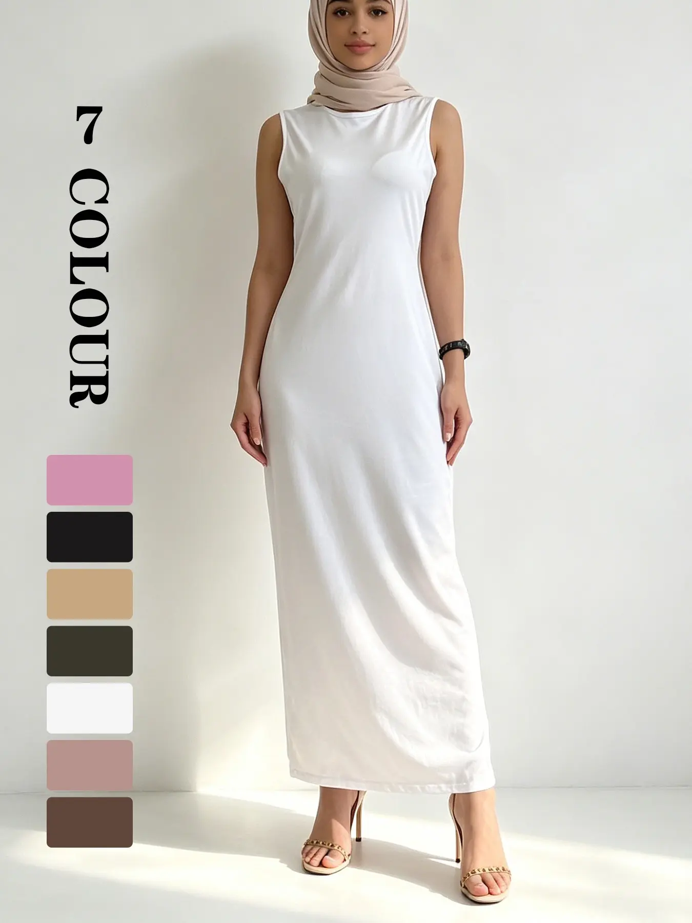 Versatile Sleeveless Cami Dress Women Summer, 7 Colors Available, Soft Stretch Fabric, 5 Sizes, Casual Perfect for Home Wear or Layering Bodycon Summer Dress #LayeringEssential #AbayaUnderdress #SlimmingDress #ModestOutfit