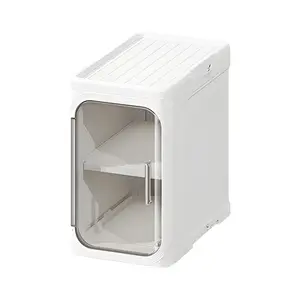 1-Tier Slim Storage Cabinet with Magnetic Doors Premium Transparent Organizer for Cups, Skincare, Snacks & Daily Essentials Pills Organizer Case, Cordless Travel Vacuum Bag Set, Stainless Steel Universal Cleaning Shovel, Adjustable Acrylic Straw Holder