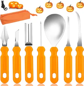 Halloween Pumpkin Carving Tools Kit, Professional and Heavy Duty Stainless Steel Pumpkin Cutter Knife Saw Scoop Tools Set for Kids or Adults, 7Pcs Carving Set for Halloween Decoration Jack-O-Lanterns