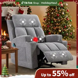 [HolidayHaul]Ebello 33.5" Wide Breathable Fabric Massage and Heating Manual Recliner Chair with 2 Cup Holders, Grey