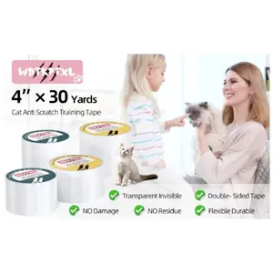 Clear Double-Sided Cat Scratch Deterrent Tape (3” x 40 Yards, 4” x 30 Yards, 4" x 40 Yards), Transparent Furniture Protector for Couch, Sofa, Carpet & Doors, Anti Scratch Training Tape, Pet & Kid Safe, Strong Adhesive Cat Couch Protector Tape
