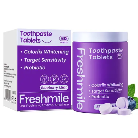 Freshmile Whitening Toothpaste Tablets with Nano-Hydroxyapatite (NHA) Fluoride-Free, Purple Toothpaste Whiten for Sensitive Teeth & Gums, Travel-Friendly Tabs (60 Count) Oral