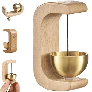 Magnetic Shopkeepers Bell for Door Opening - Vintage Wooden Wind Chime Doorbell with Brass Bell, Dopamine Decor & Wireless Adhesive Door Chime for Front Porch, Wall, Garden, Shop, Housewarming Gift