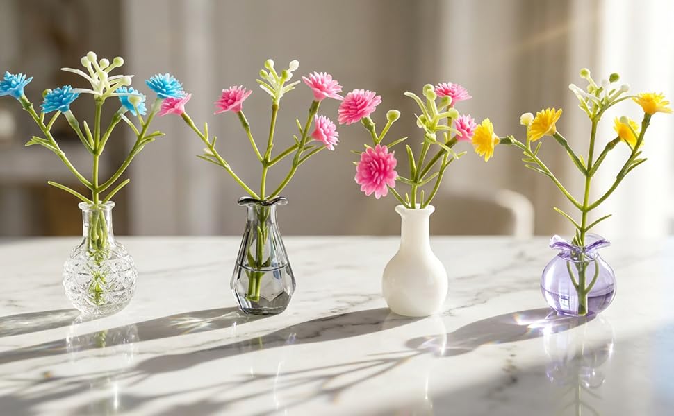 8Pcs Magnetic Mini Vases for Fridge - Cute Small Glass Bottles for Decor - Strong Magnet Planter for Real or Faux Greenery - Aesthetic Kitchen Accessories Flower