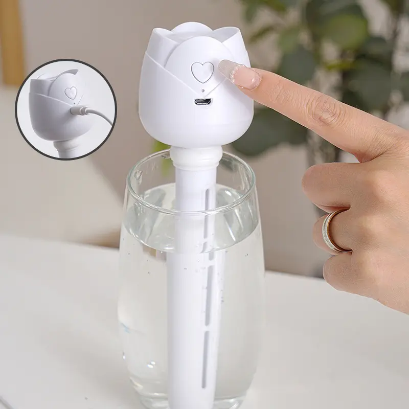 Rose Shape Compact USB-Powered Humidifier - Floral Portable Water Bottle Atomizer with Mist Release, 1-Touch Control for Home, Office, One-Touch Control