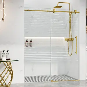 GARVEE Frameless Sliding Shower Door (60" W x 75" H) with Waterproof Strip, featuring Clear SGCC Tempered Glass (8mm) available in Gold or Silver Finish, Perfect for Enhancing Modern Bathroom Aesthetics