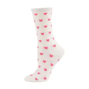 Memoi Women's Heart Print Cashmere Blend Crew Socks