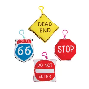 Plush Road Sign Backpack Clip Keychains - 12 Pc.