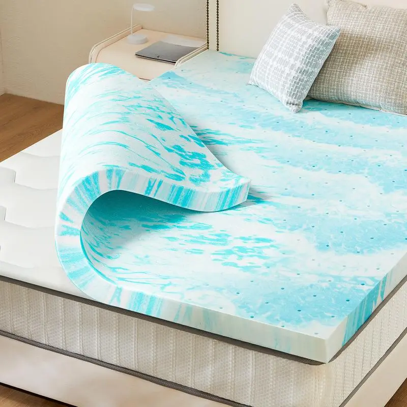 Cooling Gel Swirl Infused Memory Foam Cooling Mattress Pad - Back Pain Relief, Foldable Hybrid Design, Queen, King Sizes