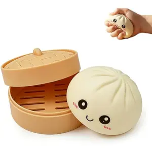 Dumpling Squishies Mystery Box, Giant Dumpling Squishy Stress Relief Desk Fidget, Jumbo Soft Squeeze Decompression with Steamer Box for Office, Home Desk Decor, Easter Basket Stuffers(White)