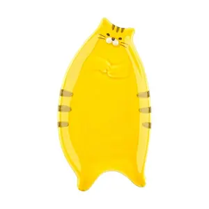 DECOLE Japanese Orange Cat Plate Cute Ceramic Dish 80x152x13mm