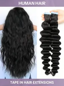 20pcs Tape In Hair Extensions Human Hair Deep Wave Nature Black Color 1b 12-24 Inch Real Hair Extensions Seamless Double Sided Tape Ins Hair Extension Invisible Tape In Hair Extensions