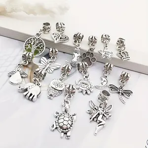 30pcs Retro Style Large-Hole Alloy String Beads with Pendants, Spacer Beads, Suitable for DIY Jewelry Making Parts, Bracelet and Anklet Decoration Materials, Perfect for Daily Wear or Parties