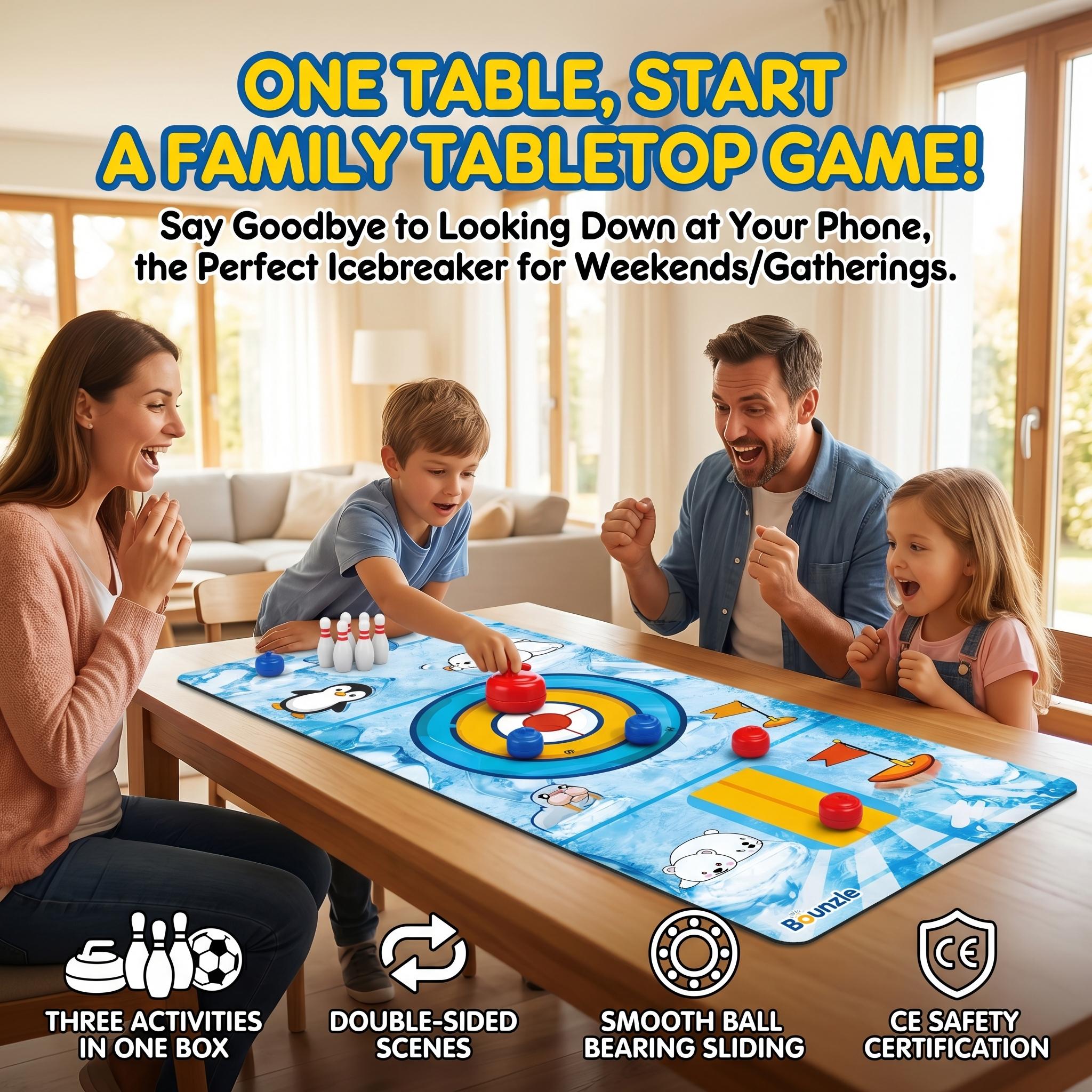 Football Carnival! 3-in-1 Tabletop Game Set | Mini Soccer, Curling & Bowling | Portable Parent-Child Indoor Competitive Toy | Ideal for Parties, Gatherings, Travel & Entertainment, Suitable for Kids and Adults