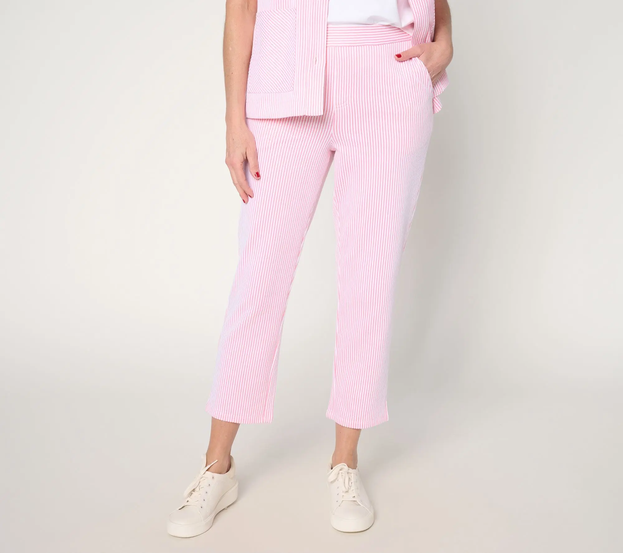 Denim & Co. Regular Knit Seersucker Pull-On Crop Pants