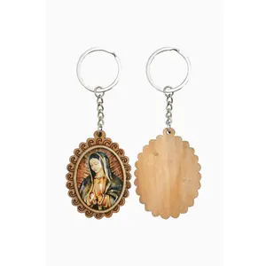 Our Lady of Guadalupe Epoxy Resin Infused Wood Key Chain