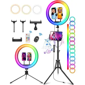 13.3" Ring Light with Stand, Music Mode, 75" Tall with 3 Phone Holder, 3 CCT Modes & 48 RGB Color Modes, Ring Light Tripod for iPhone with Wireless Remote, Great for Photograph/Makeup/TikTok,ring light shade
