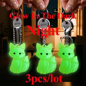 3 Pcs Fox Pattern Keychain Set, Includes Ball Chain, Round Keychain Rings, Lobster Claw Clasp, Glow-In-The-Dark Luminous Keychain