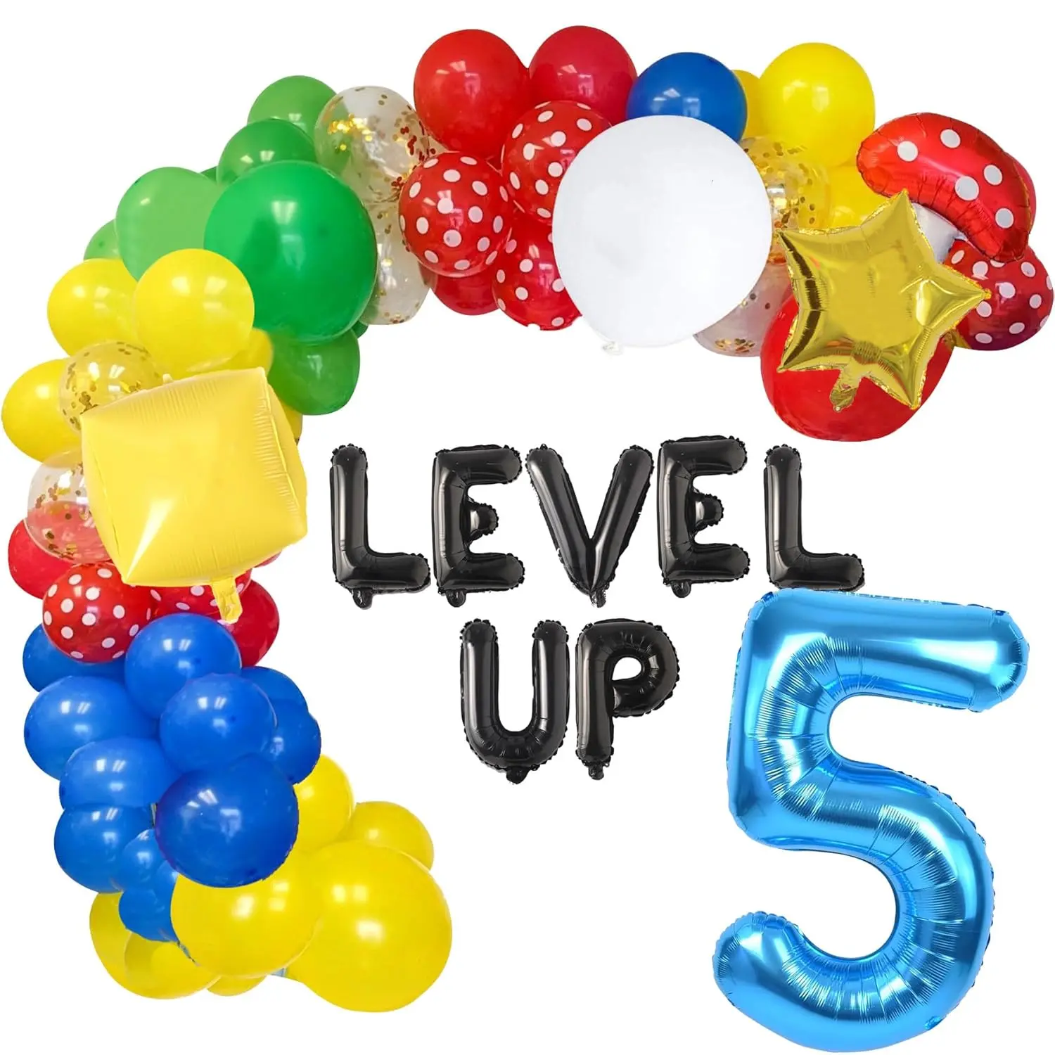 Video Game 5th Birthday Balloon Arch Kit with Level Up Balloons for Kids Party Decor