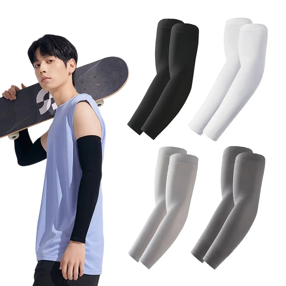 4-Pair Cooling UV Sun Protection Sports Compression Upper Arm Sleeves for Men/Women, Cooling Protective Sleeves for Basketball, Sunblock Cover for Tattoos, Upper Arm Sleeve