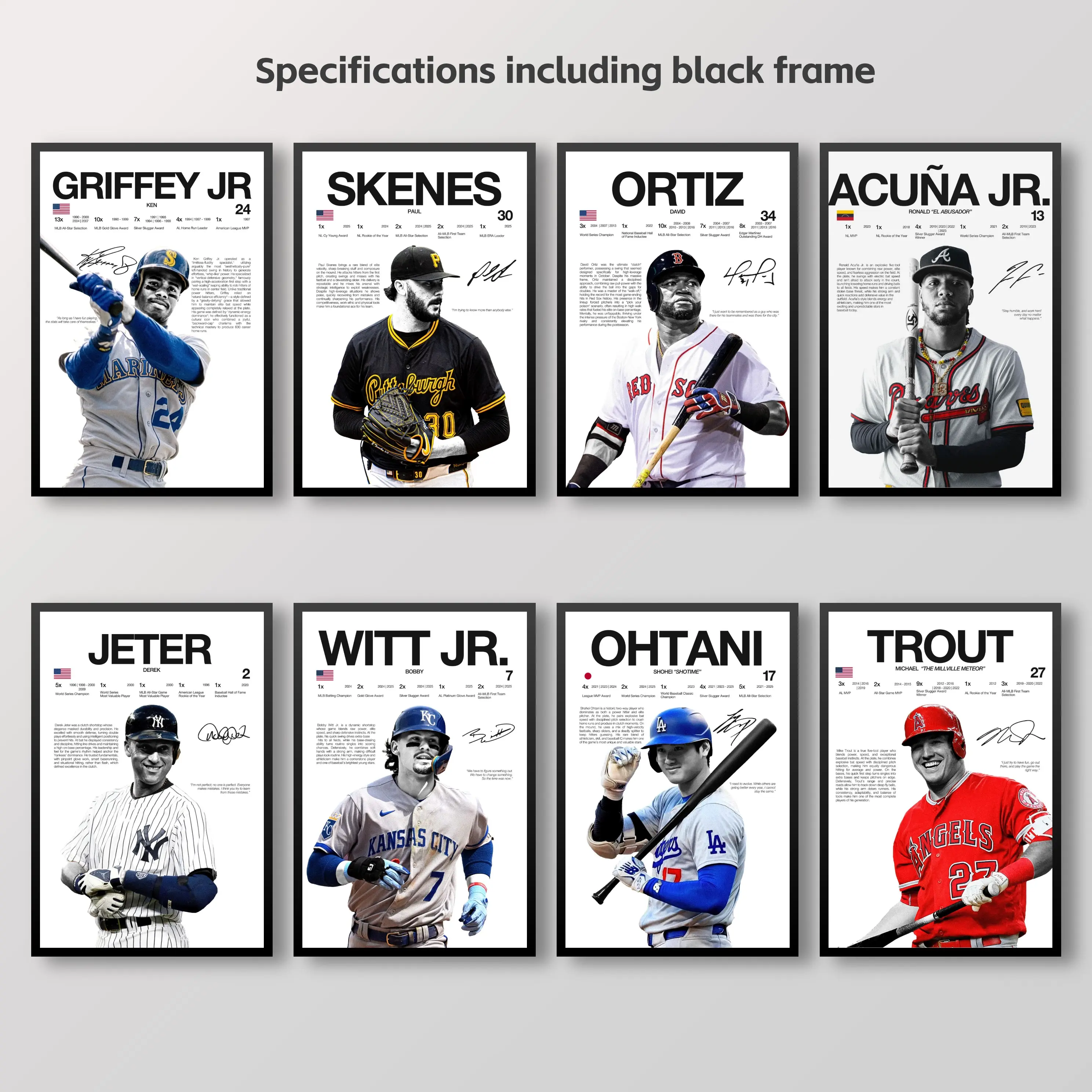 MLB Star Series Eco-Friendly Fade-Resistant Canvas Posters - Baseball Stars Wall Art Prints (Griffey, Skenes, Ortiz, Acuña, Jeter, Witt, Ohtani, Trout) - Wall Decor, Living Room Decor & Gifts for Baseball Fans