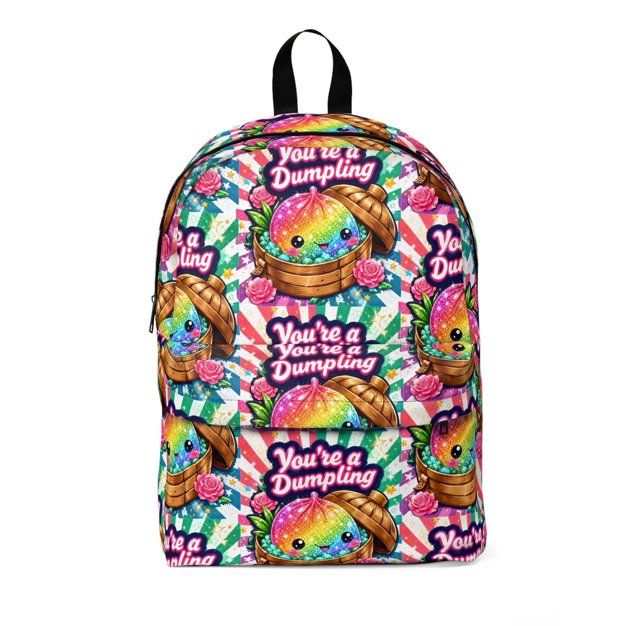 Cute Rainbow Kawaii Dumpling Motif Fabric School Backpack, Casual Wear School Bag with Cute Look
