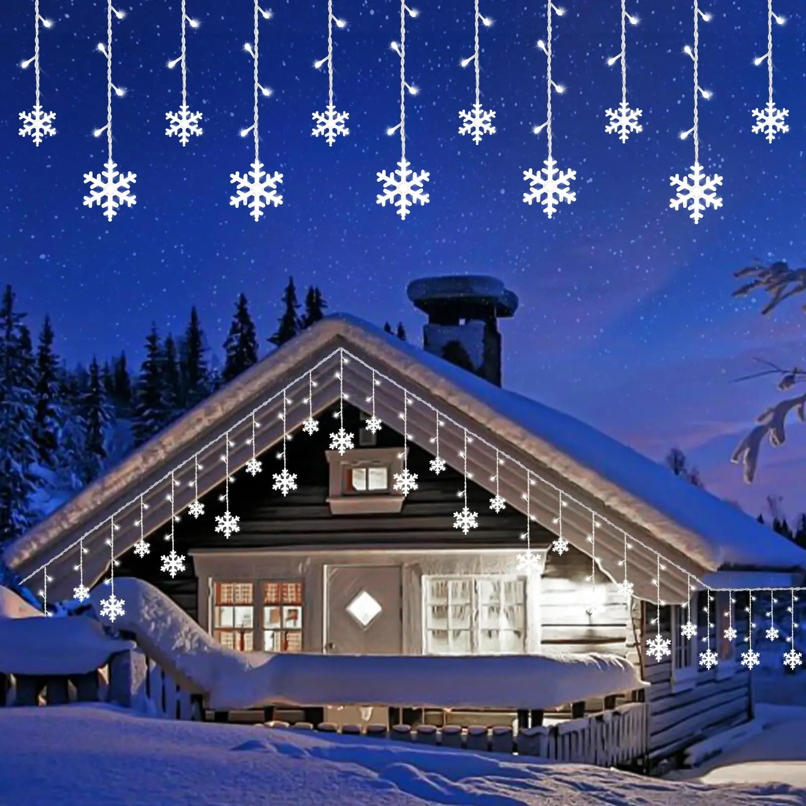 PEMOTech Valentine Snowflake Lights 20.67ft 264LED Connectable Icicle Light for Outdoor Garden Eaves Window Xmas Decor 8 Modes IP65 Waterproof Remote Control Cool White