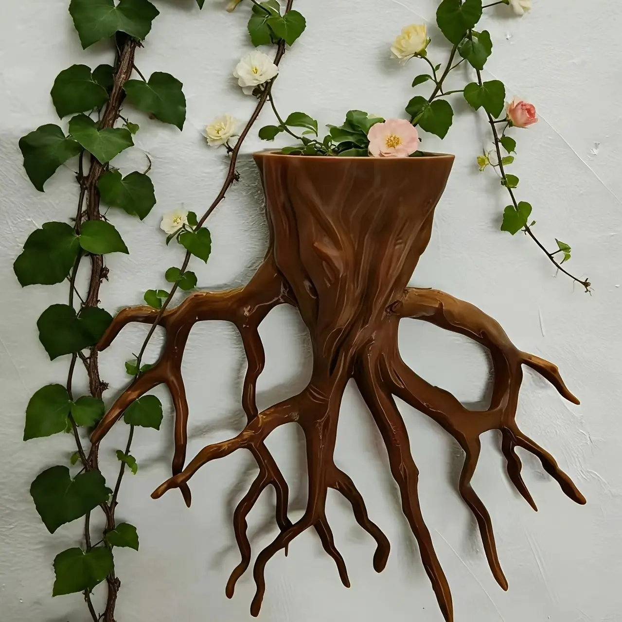 3D Printed Tree Root Hanging Planter, Creative Decorative Pot for Vines, Succulents, Small Plants, Indoor Outdoor Wall Fence Decoration, Planter Pots, Sculptural Planter, Indoor Planters