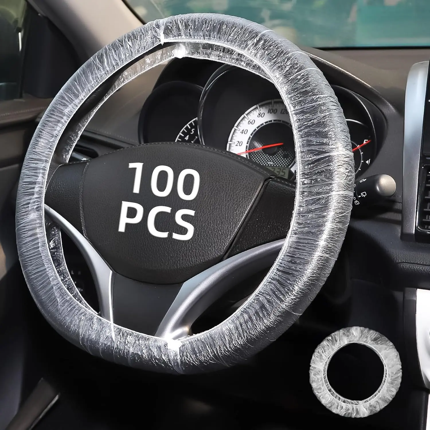 100PCS Disposable Steering Wheel Covers,Disposable Steering Wheel Protector with Elastic, Applicable to Cars, Trucks, Vans (100)