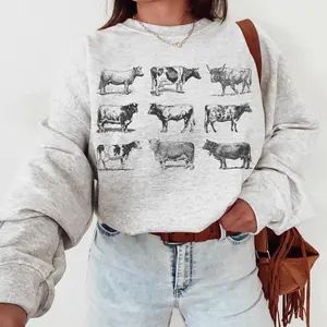 Vintage Cow Graphic T-Shirt / Sweatshirt / Hoodie, Cute Bull Farmer Mom Short sleeve shirt or sweatshirt, Gift for Cow Lover, Cotton Fabric ITY