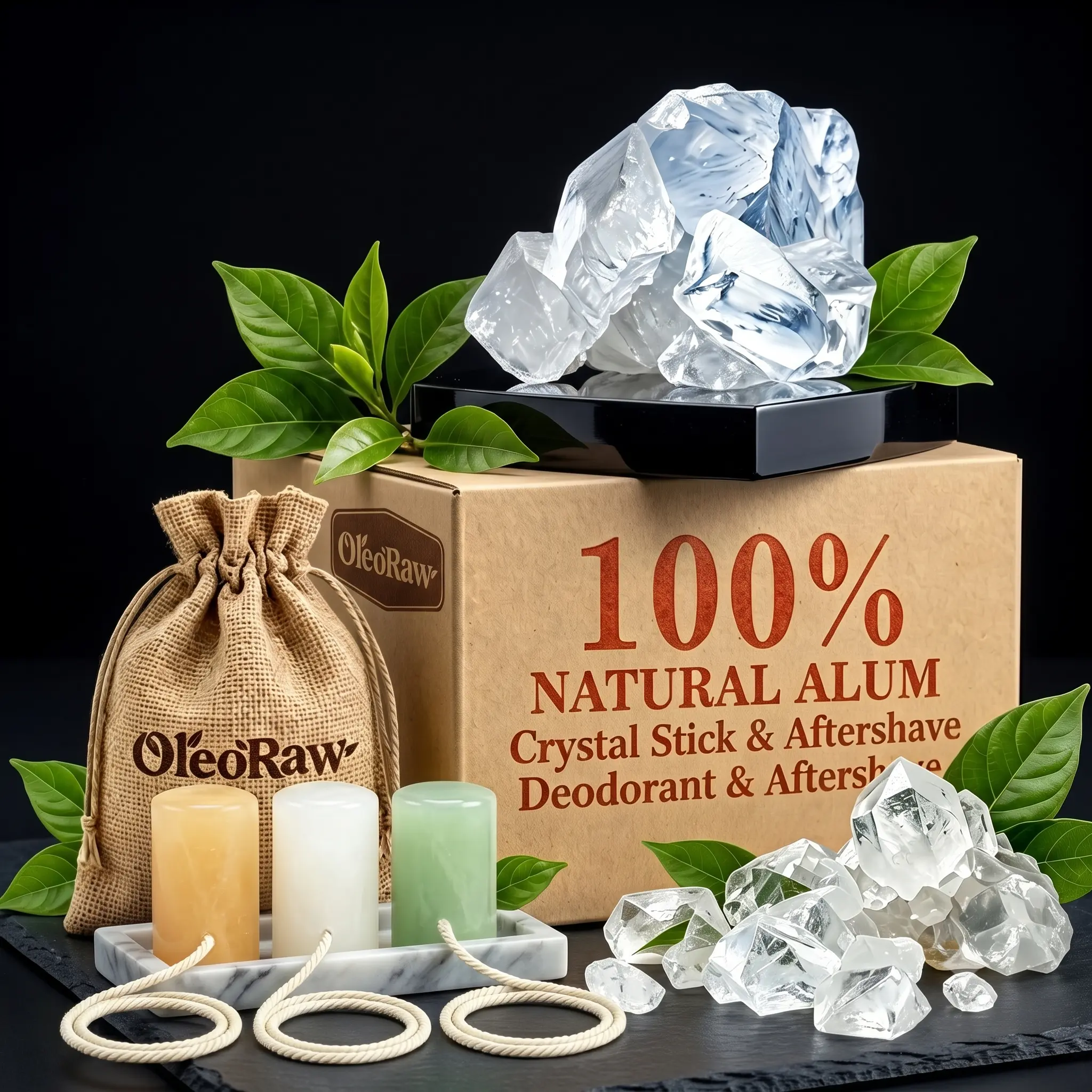 3 Pack Natural Crystal Alum Deodorant Stick Set (2oz) – Mineral Salt Underarm & Dark Spot Care with Aloe Vera & Turmeric| 24H Odor Protection & Even Tone