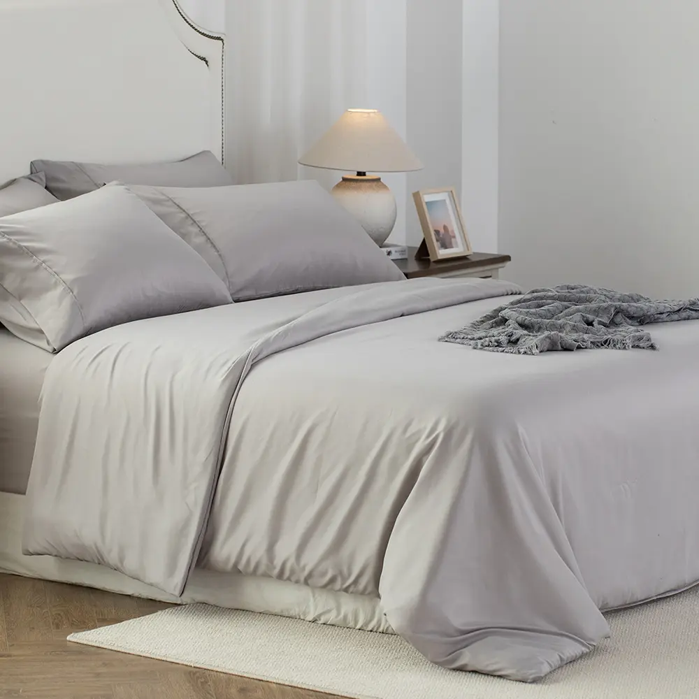 Grey Sheet Set Includes Duvet Cover and Pillowcases OEKO TEX Certified Comfortable Bedding Solution for Cozy Nights Perfect for Everyday Use