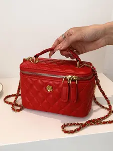 Women's Fashionable Quilted Design PU Leather Handbag, Casual Versatile Chain Strap Zipper Shoulder Crossbody Bag for Daily Used, Trendy High-quality Daily Commuting Bag