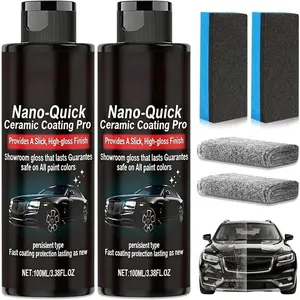 2PCS Nano-Quick Ceramic Coating Pro, Revolutionary Nano Spray for Car Detailing, Car Nano Quick Coat Restoring, for Dust-Proof Glass Effect and Lasting Luster, 3.38fl.oz