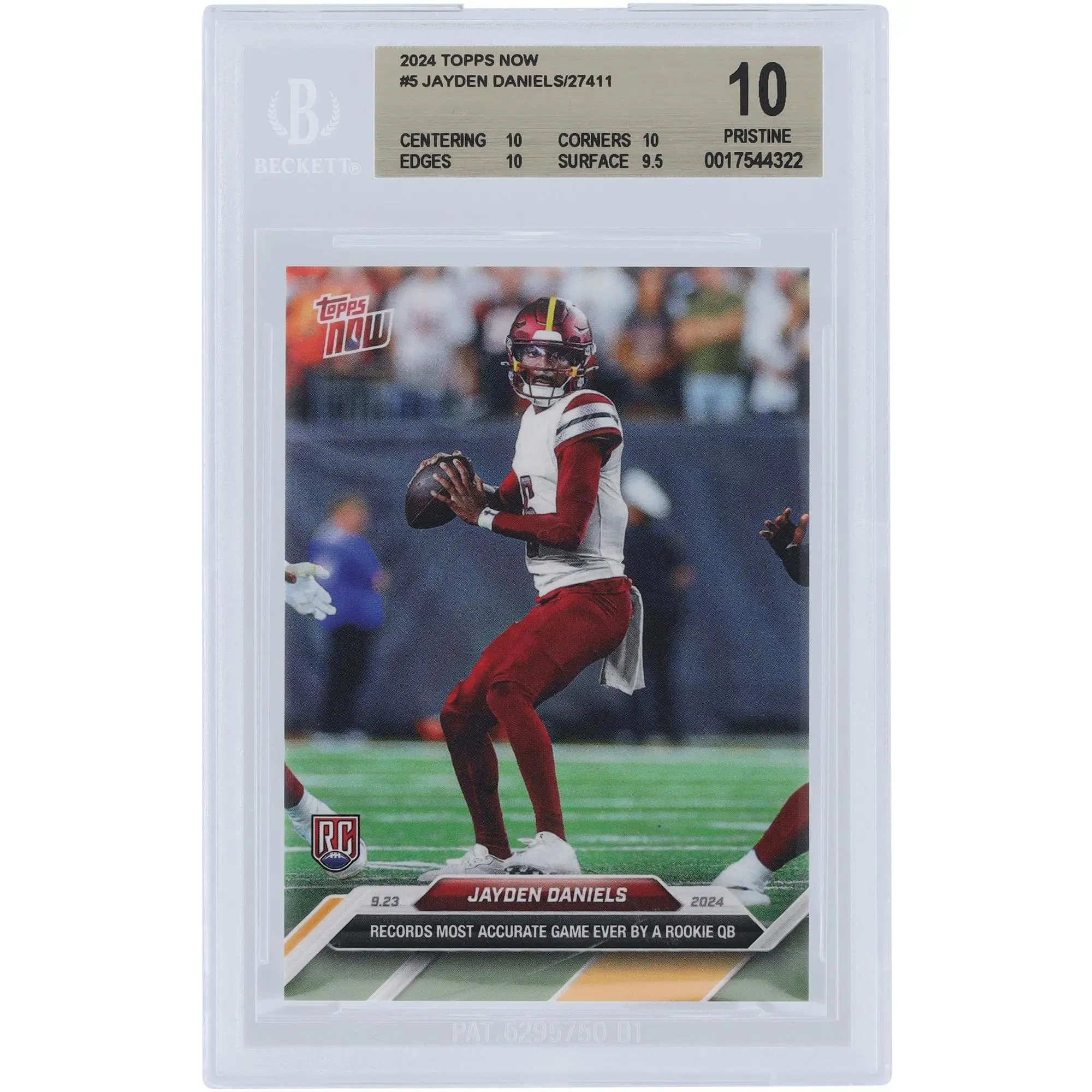 Jayden Daniels Washington Commanders 2024 Topps Now Records Most Accurate Game Ever By A Rookie QB #5 BGS Authenticated 10 Rookie Card - Fanatics Authentic Certified