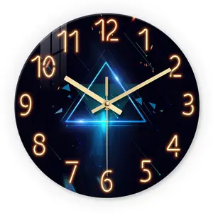 Geometric Lines Tempered Glass Wall Clock, Analog Clock, 10-14 Inch Silent Clock, Aa Battery Powered, Ideal for Aesthetic Rooms, Office, Living Room