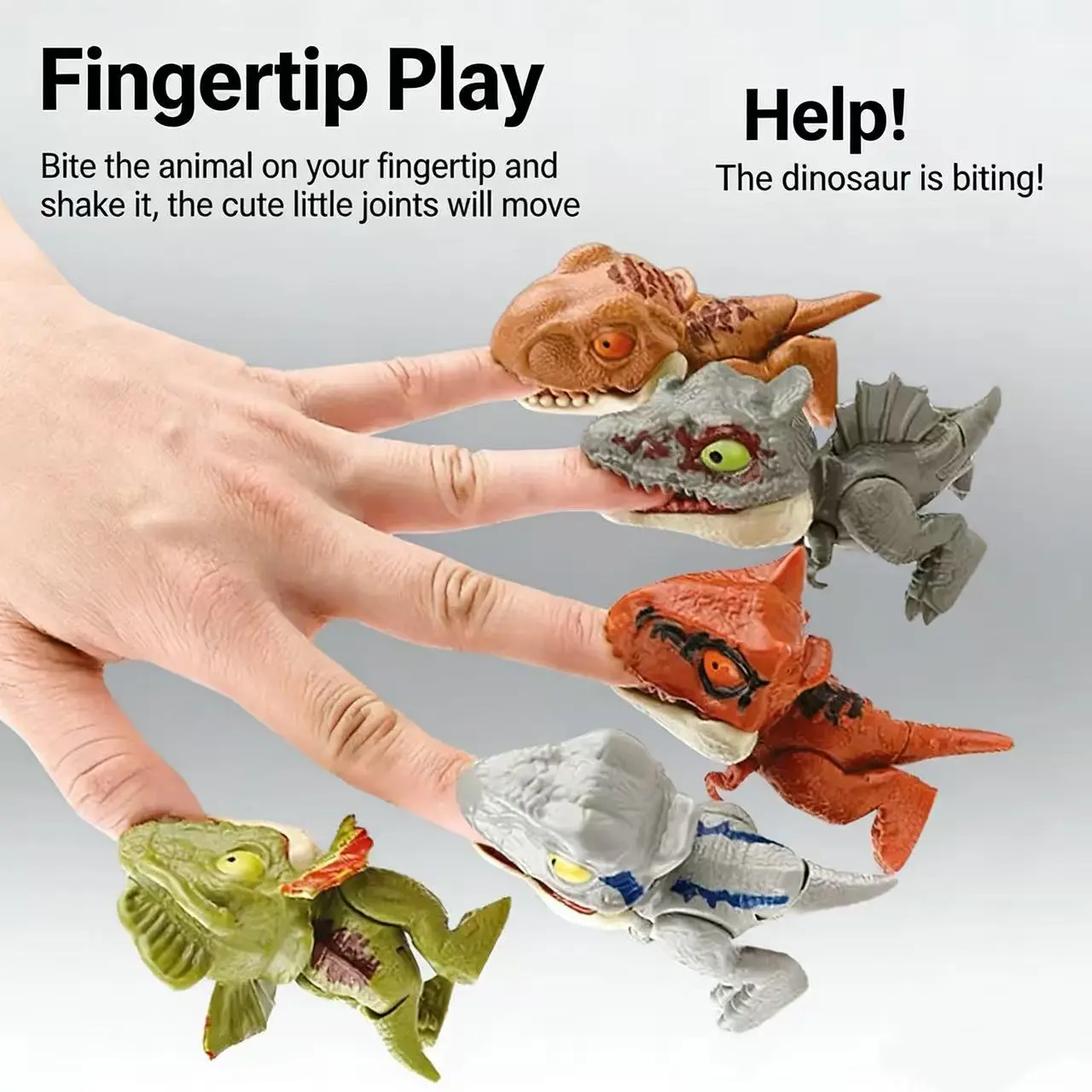 Jurassic World 5PCS Biting Finger Dinosaur Toy Set, Movable Mouth Action Figures Combo, Fun Gift for Kids 3-4 Years+