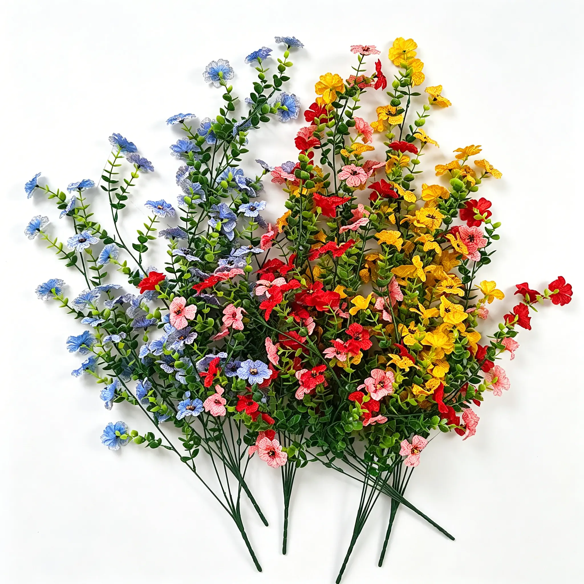 4 Bundles UV-Resistant Artificial Wildflowers, 4-Color No-Fade Fake Flowers, Maintenance-Free Home Decor for Porch, Garden
