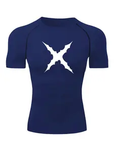 Scar Print Short Sleeve Compression Shirt for Men, Gym Workout Running Sporty Tees, Moisture Wicking Tee, Summer Quick-Dry Breathable Round Neck T-Shirt, Tight Fit Undershirt Baselayers, Athletic Style Activewear, Breathable Gym Shirts, Workout Sportswear