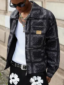 Men's Streetwear Retro Print Jacket, Coats, Fashion Men's Outerwear, Casual Wear, Patchwork Plaid Design, Comfortable Fit, Loose, All Seasons