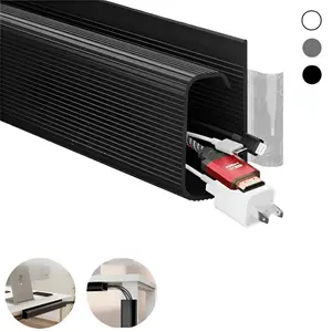 2-Pack Self-Adhesive Under-Desk Cable Raceways - 15.7" PVC Invisible Wire Organizers - No-Drill Multi-Cable Management for Monitors & Computers - Black Durable PVC Computer Accessories