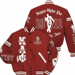 Kappa Alpha Psi Varsity Jacket, Simple Krimson Style 1911 Fraternity, Oversized Greek Life Streetwear, Men's Baseball Uniform Fan Apparel