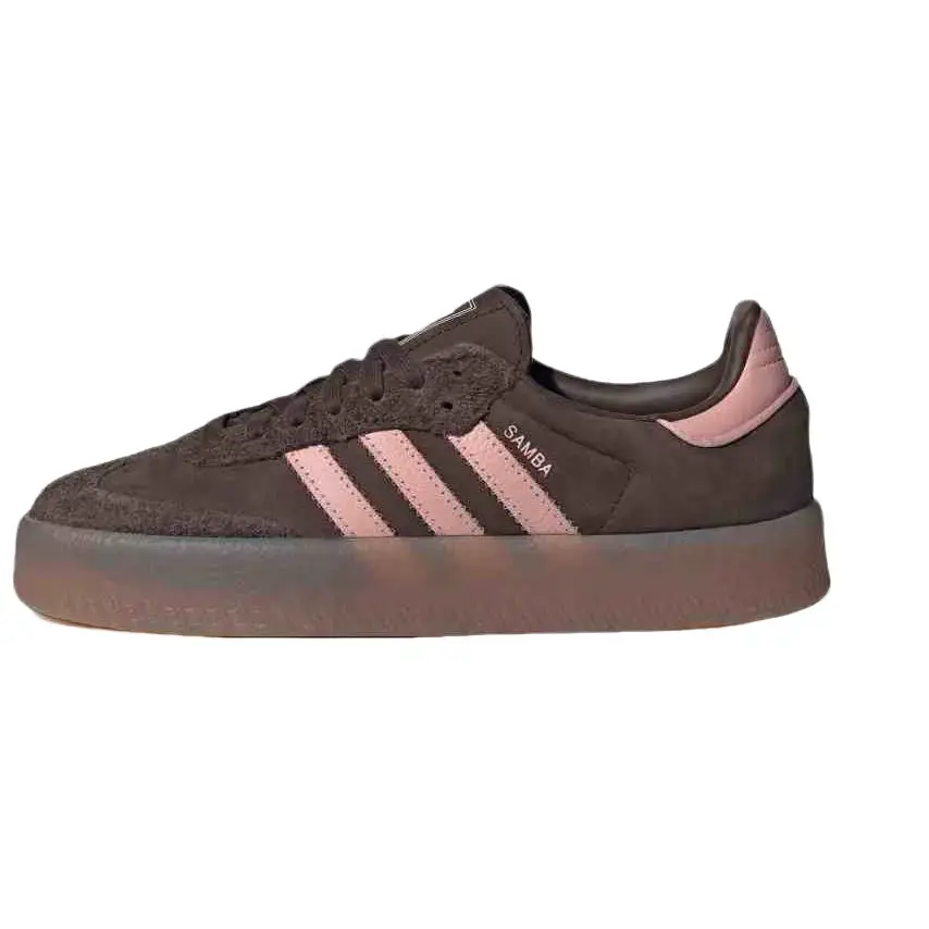 Adidas Women's Sambae Sneaker, Sporty Chic Leather and Suede Platform with Modern Streetwear Appeal in Dark Brown & Wonder Mauve, Fashion-Forward Twist