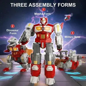 Transforming Toys - Dinosaur Robot Action Figures - Magnetic Assembling Robot Toys for Kids All-in-One Design Transforming Animals, Robots, Military Base Including Battle Guns, Cars, Airplane Models