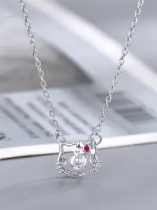 Women's Elegant Copper Animal Pendant Necklace, Artificial Zircon Cat Design Jewelry Gift for Women, Wedding Party Accessory