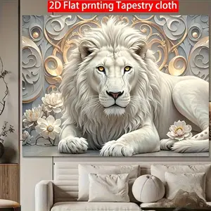 Elegant Lion Rug, Gold Floral Design, Premium Quality Material, Perfect for Living Room & Luxurious Spaces