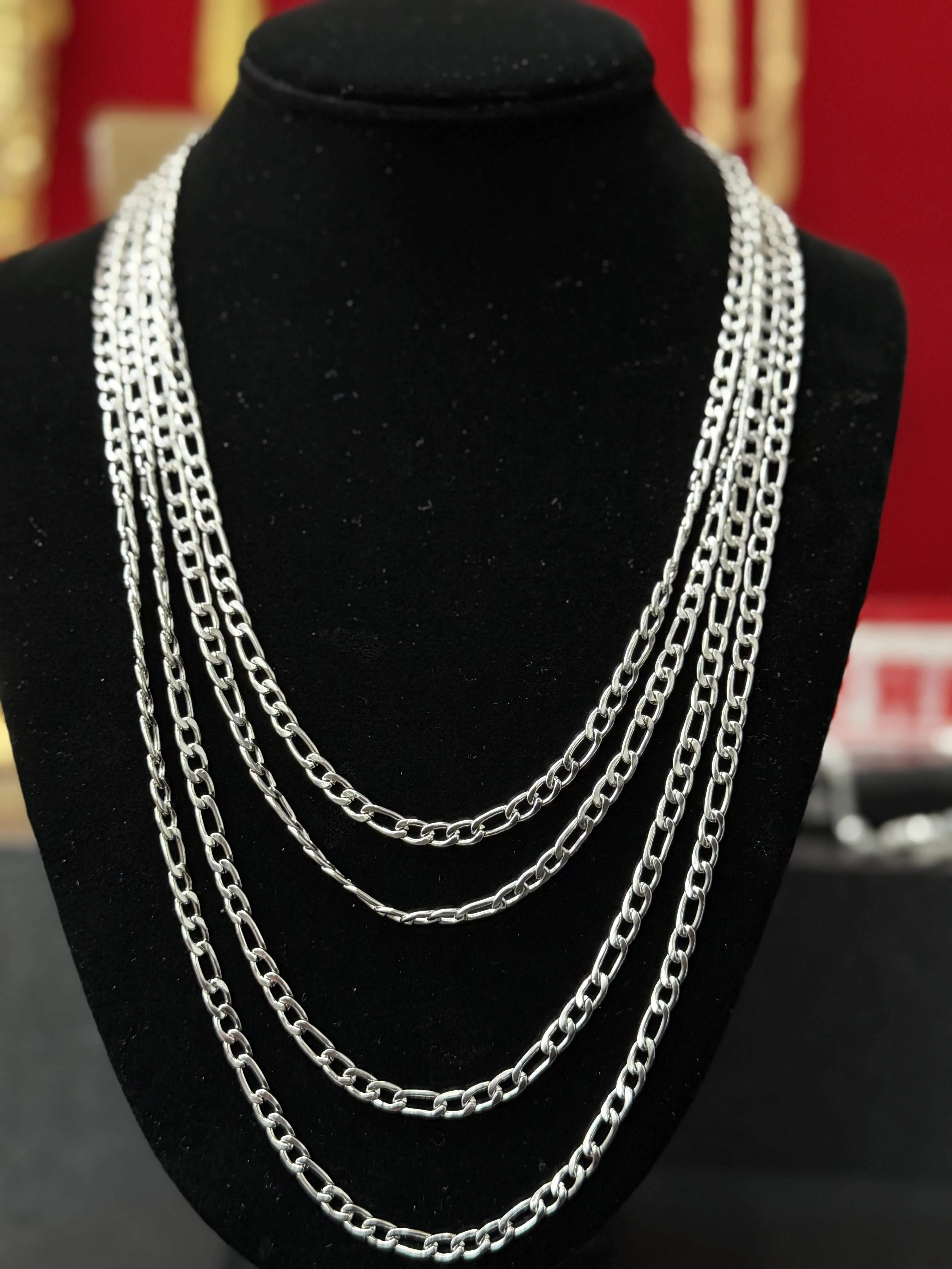 Unisex Silver Figaro Link Chain Necklace, Stainless Steel Jewelry, Multi-Size 1-Piece Party Wear Accessory, Classic